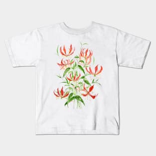 orange red climbing lily watercolor painting Kids T-Shirt